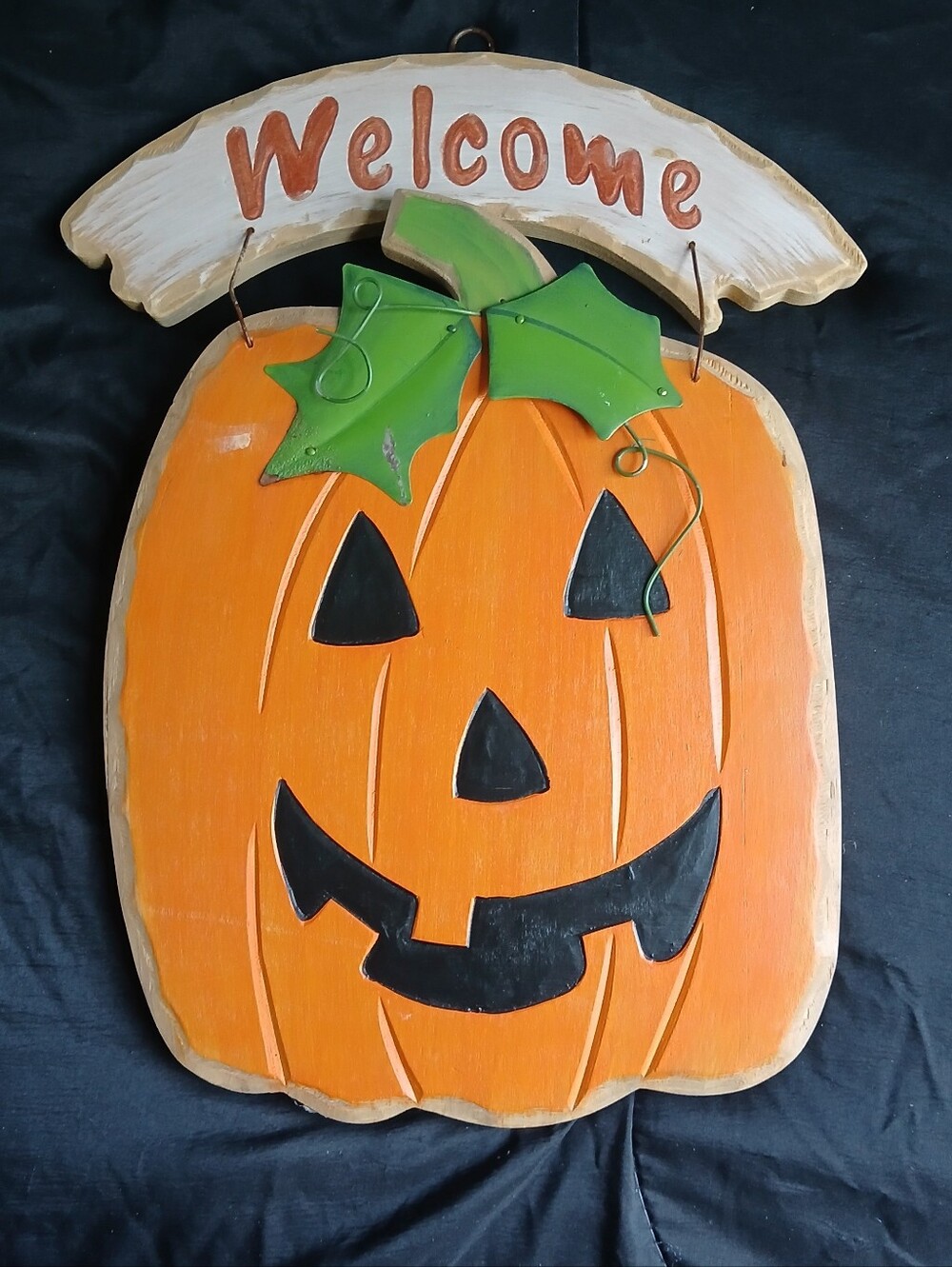 Welcome Jack-O'-Lantern Wooden Wall Hanging - Orange & Green